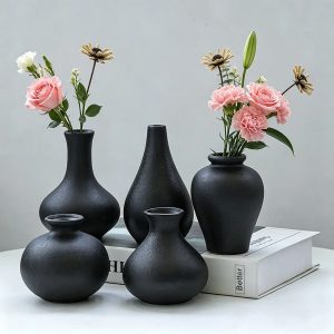 5-Piece Matte Black Ceramic Vase Set